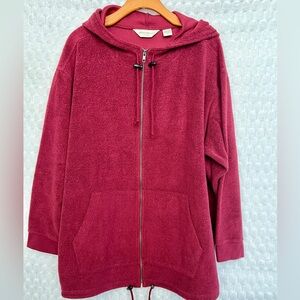 Eddie Bauer Size 3X Brick Red Fleece Zip Double Drawstring Hoodie